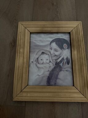 Gold Wooden Framed “Native American Mother”